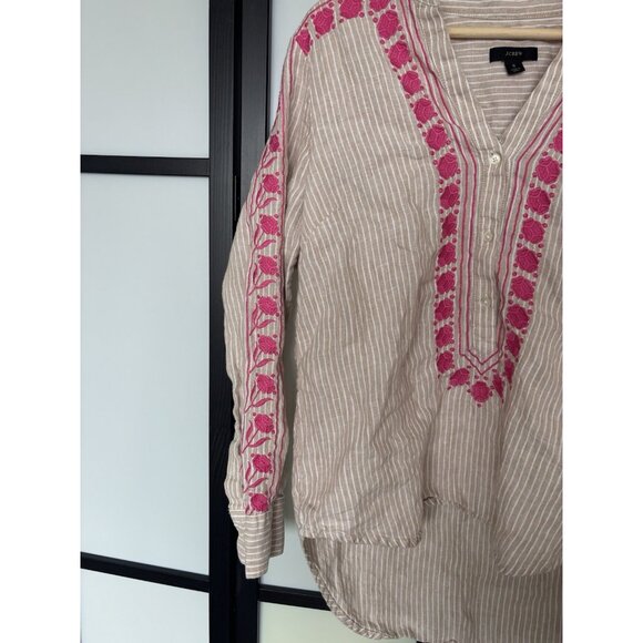 J. Crew Womens Linen Top SMALL Striped Button Up Shirt Embroidery - Picture 13 of 16